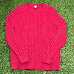 L.L.Bean Women’s Cable Knit Sweater Red 100% Cotton Crew Neck Pullover Size L